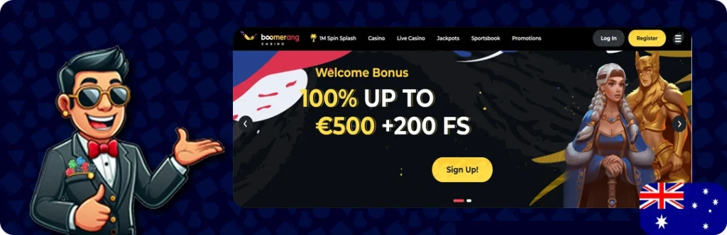 Boomerang Casino — 100% up to AU$500 + 200 Free Spins