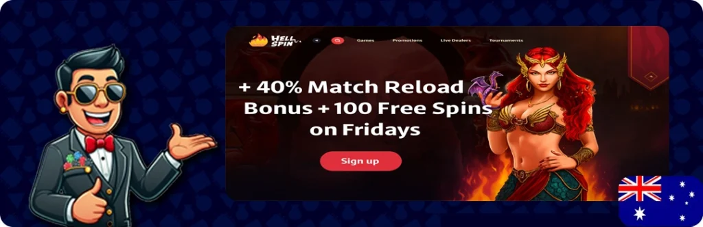 HellSpin Casino — 40% Match Reload Bonus + 100 Free Spins on Fridays