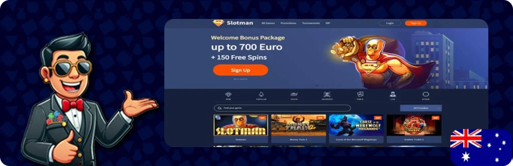 Slotman — $300 welcome bonus + cashback perks