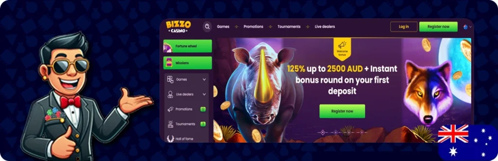 Bizzo Casino — 125% up to 2500 AUD + Instant Bonus