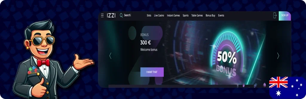 IZZI Casino — 100% up to $750 + 100 free spins