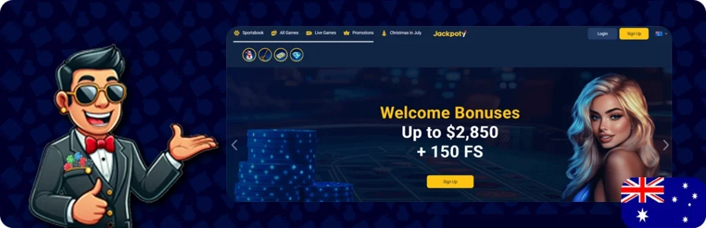 Jackpoty Casino — Welcome bonus up to $2,850 + 150 free Spins