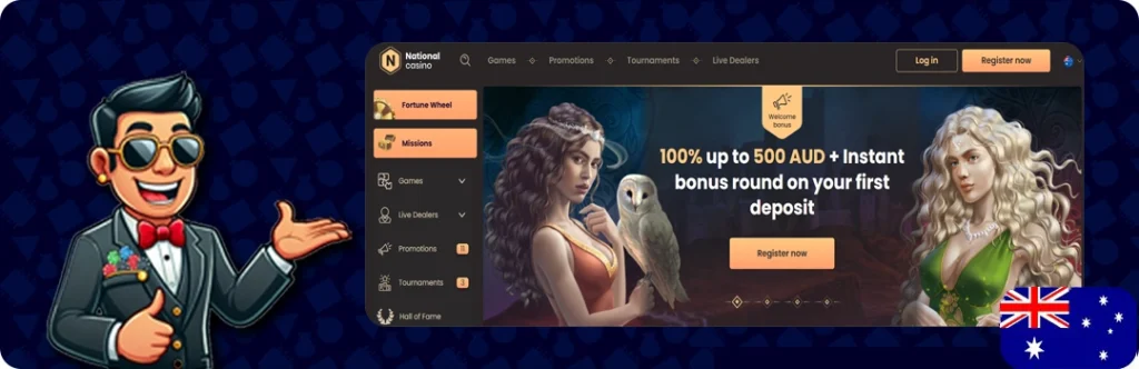 National Casino — 100% Up to 500 AUD + Instant Bonus