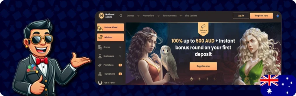 National Casino — 100% up to 500 AUD + Instant Bonus