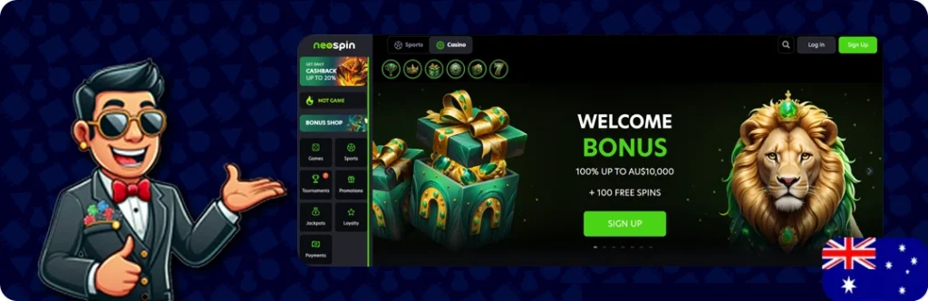 NeoSpin Casino — 100% Up To AU$10,000 + 100 Free Spins