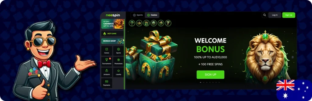NeoSpin Casino — 100% Up To AU$10,000 + 100 Free Spins