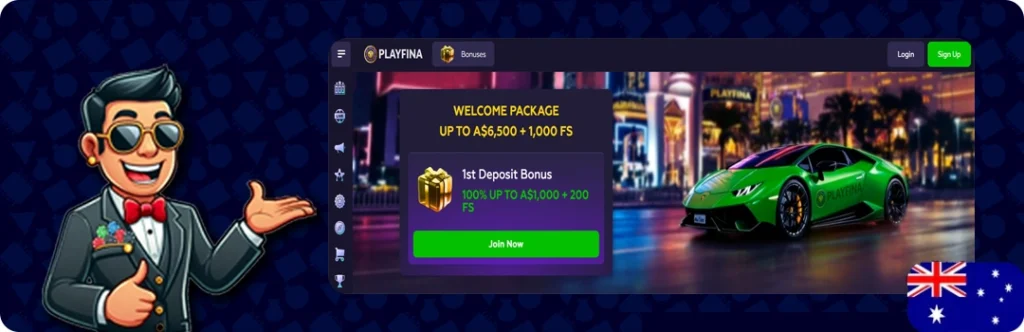 Playfina Casino — 100% Up To A$1,000 + 20 Free Spins