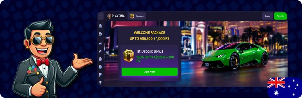 Playfina Casino — 100% Up To A$1,000 + 200 Free Spins