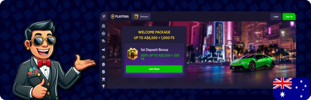 Playfina Casino — 100% Up To A$1,000 + 200 Free Spins