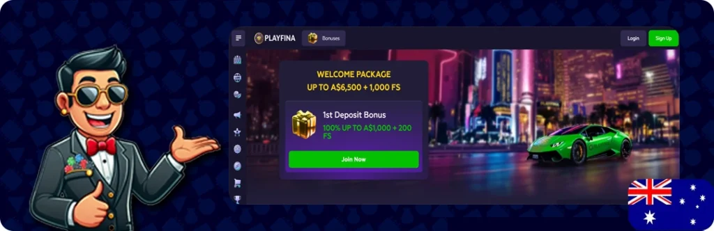 Playfina Casino — 100% up to A$1,000 + 200 free spins
