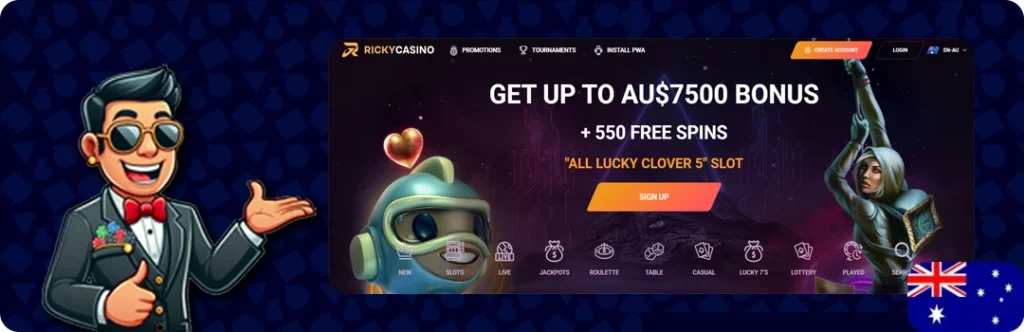 Ricky Casino — Get Up To AU$7500 Bonus + 550 Free Spins