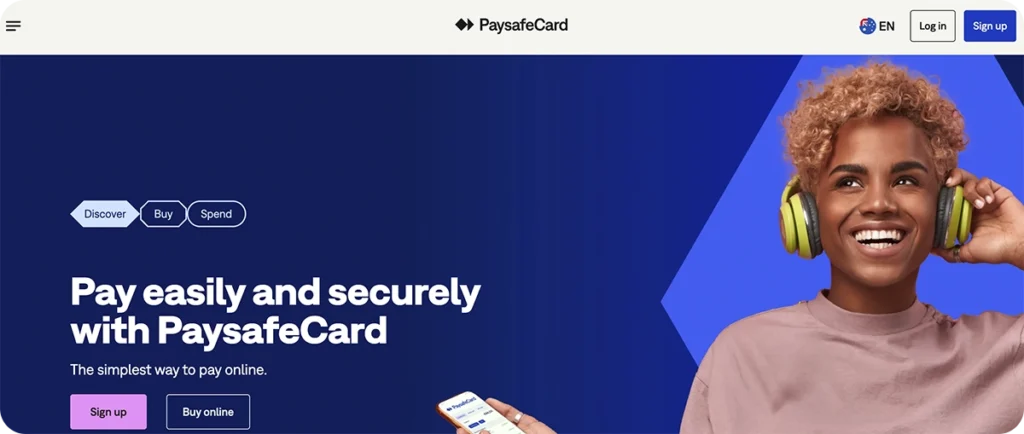 Paysafecard landing page in Australia