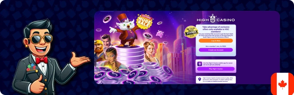 High 5 Casino — 5,000 Gold Coins + 2.50 Sweeps Coins just for signing up