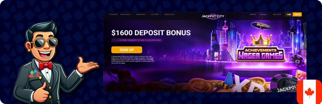 Jackpot City — 100% Match Bonus up to $1600 (Split Over 4 Deposits)
