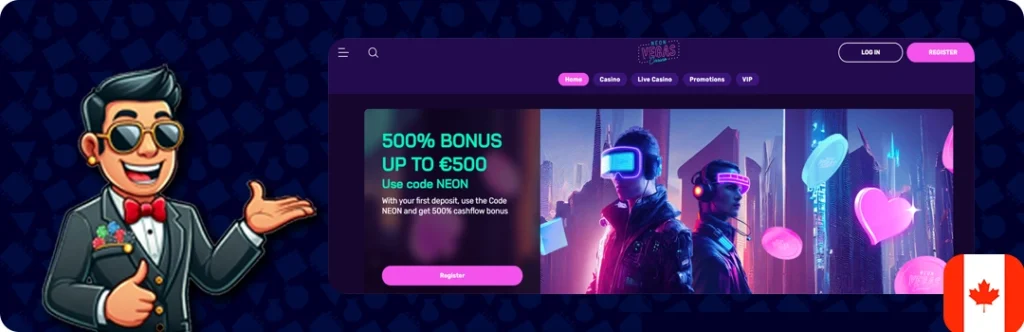 Neon Vegas — 500% match up to CA$500 on first deposit
