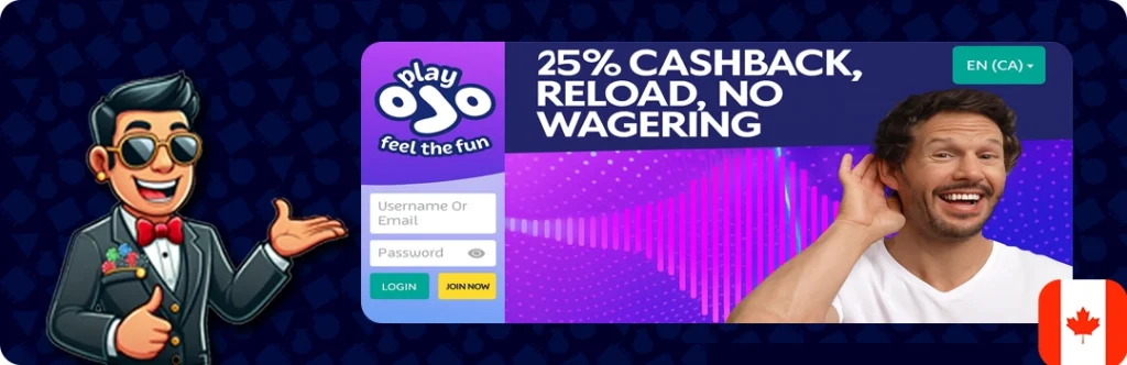 PlayOJO — 25% Cashback Reload with No Wagering