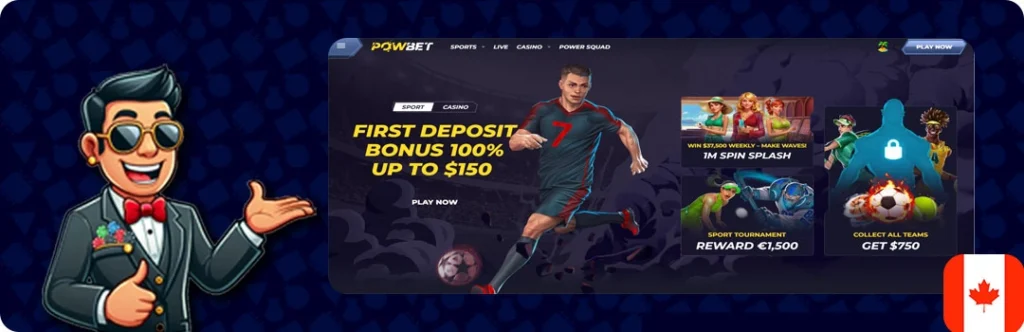 PowBet Casino — 100% up to C$750 + 200 Free Spins