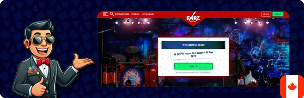 Barz Casino — 150% up to $500 + 50 Free Spins