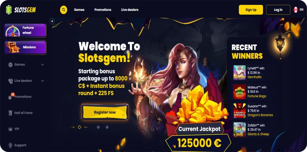 Casino Interface & User Experience at SlotsGem