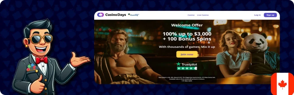 CasinoDays — 100% Up To $3,000 + 100 Bonus Spins