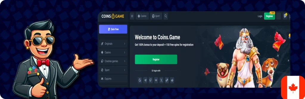 Coins.Game — Get 100% bonus + 150 Free Spins