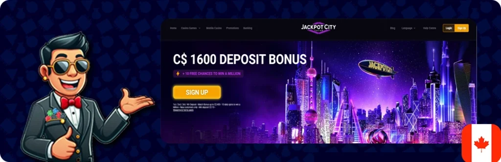 Jackpot City — C$1600 Deposit Bonus + 10 Free Chances To Win