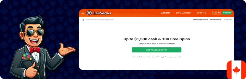 LeoVegas — Up to $1,500 Cash + 100 Free Spins