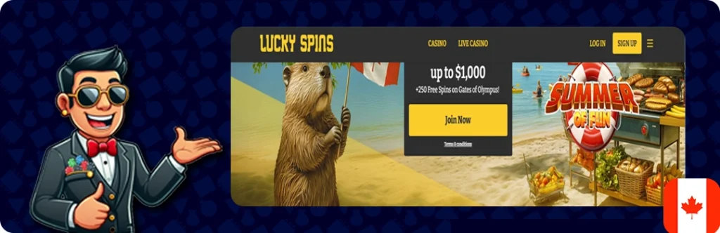 Lucky Spins Casino — Up to $1,000 + 250 Free Spins