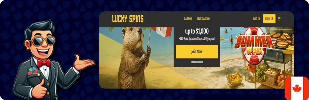 Lucky Spins — Up to $1,000 + 250 Free spins