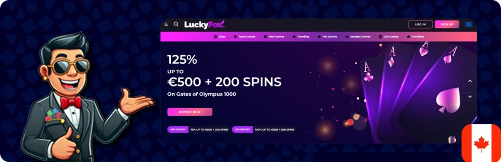LuckyFox Casino — 125% up to €500 + 200 Spins