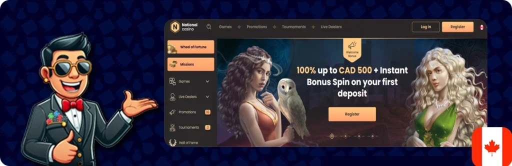 National Casino — 100% Up to CAD 500 + Instant Bonus Spins On Your First Deposit