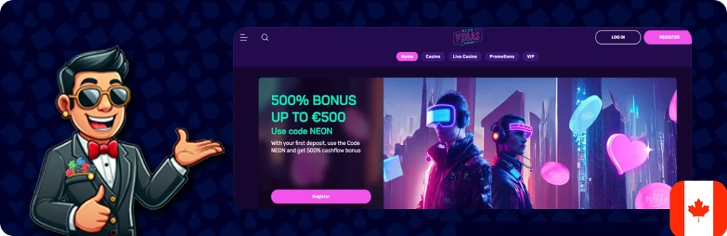 NeonVegas — 500% Bonus up to €500 (Use code NEON)