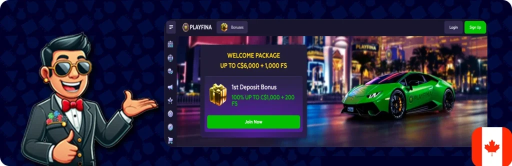 Playfina Casino — 100% up to C$1,000 + 200 free spins