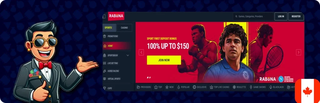 Rabona Casino — Deposit Bonus 100% up to $150