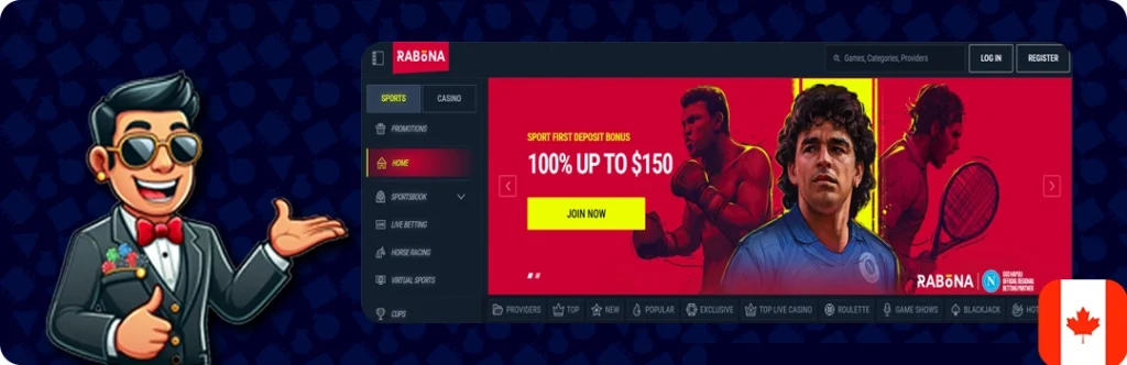 Rabona Casino — Deposit Bonus 100% up to $150