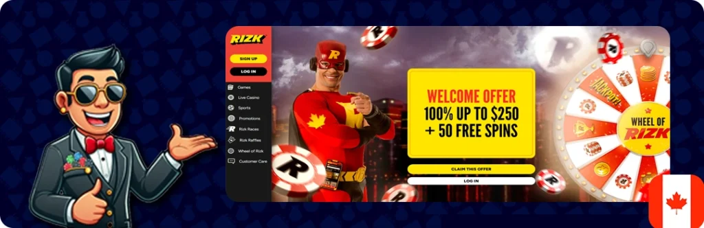 Rizk Casino — 100% match up to C$500 + 50 spins