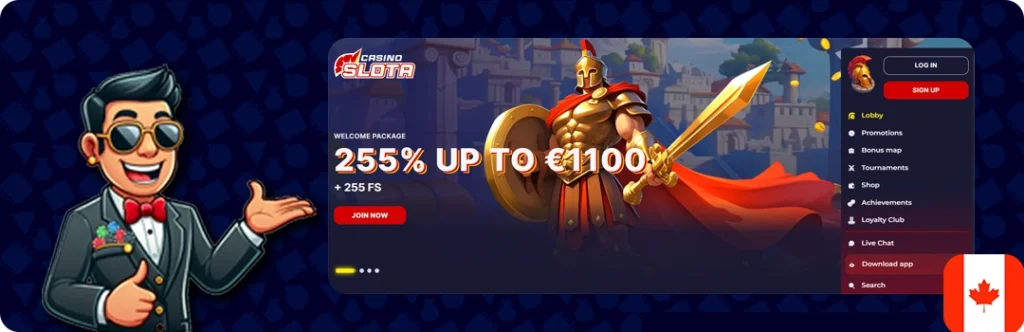 Slota Casino — 255% Up To €1100 + 255 Free Spins
