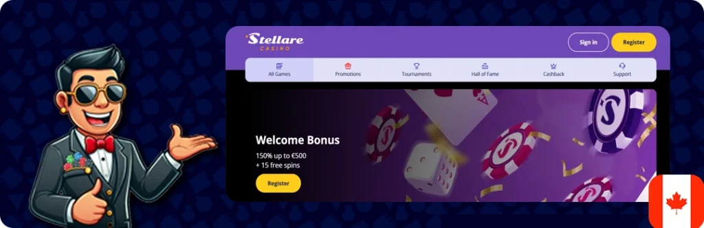 Stellare Casino — 100% up to $750 + 225 Free Spins
