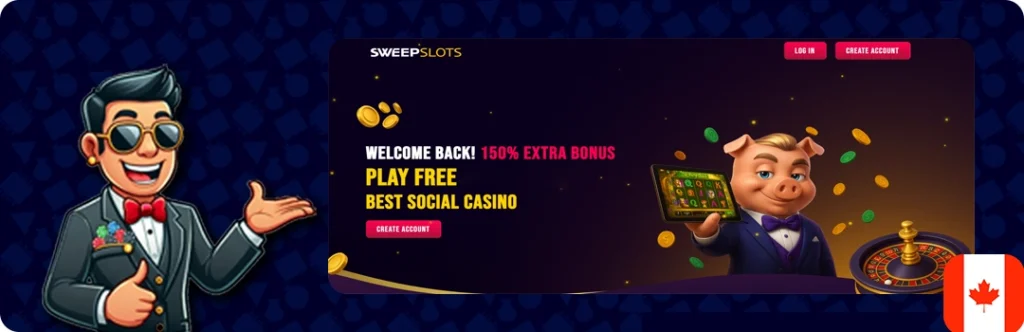 SweepSlots — 150% Extra bonus play free