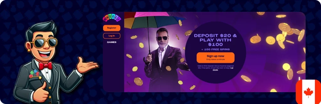 Wheelz Casino — 100% up to C$300 + 100 Free Spins
