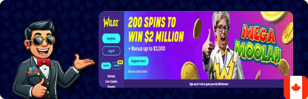 Wildz Casino — 200 Spins To Win $2 Million + Bonus Up To $2,000
