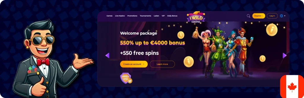 iWild Casino — 550% up to €4000 bonus + 550 Free Spins