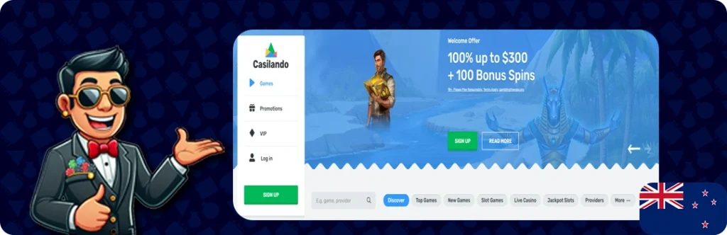Casilando — Welcome Offer 100% up to $300 + 100 Bonus Spins