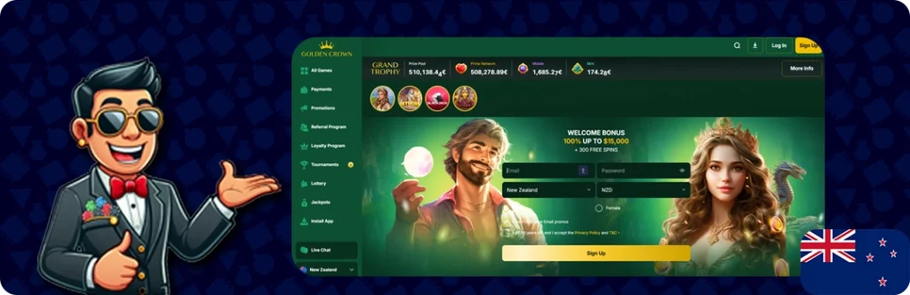 Golden Crown Casino — Welcome Bonus 100% up to $15,000 + 300 Free spins