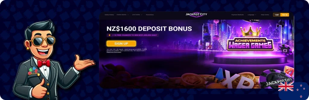 JackpotCity — NZ$1600 deposit bonus + 10 Free chances to win NZ$1,000,000 Daily