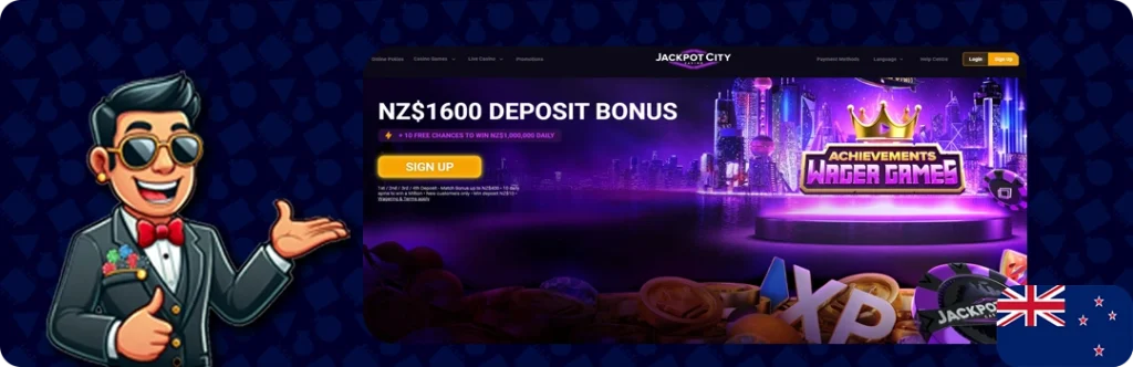 JackpotCity — NZ$1600 deposit bonus + 10 Free chances to win NZ$1,000,000 Daily