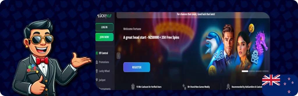 Lucky Elf Casino — A great head start - NZ$8000 + 350 Free spins