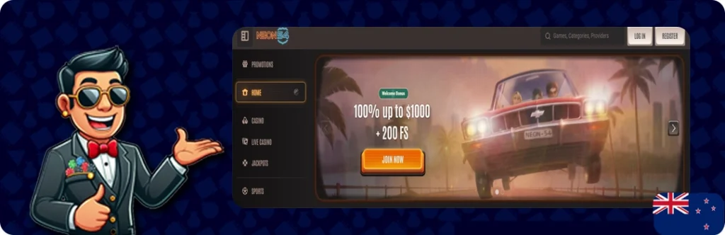 Neon54 Casino — 100 up to $1000 + 200 free spins