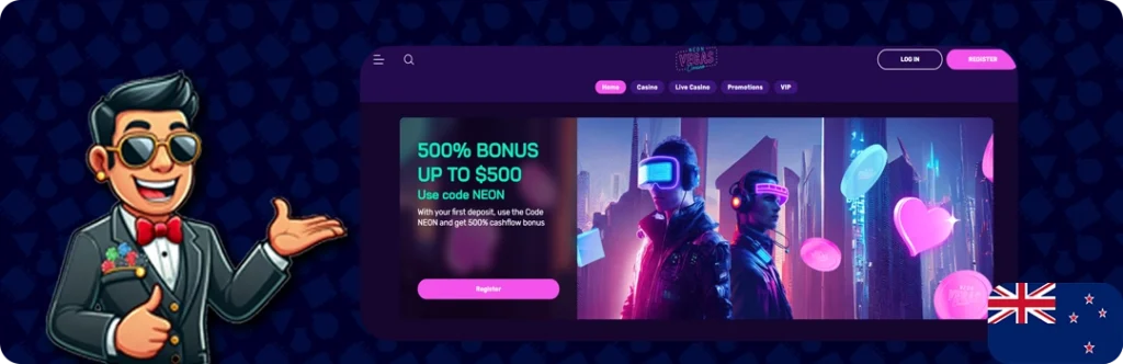 NeonVegas Casino — 500% Bonus up to $500 Use code NEON
