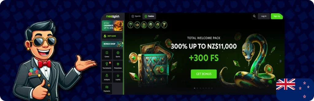Neospin Casino — 300% up to NZ$11,000 + 300 free spins